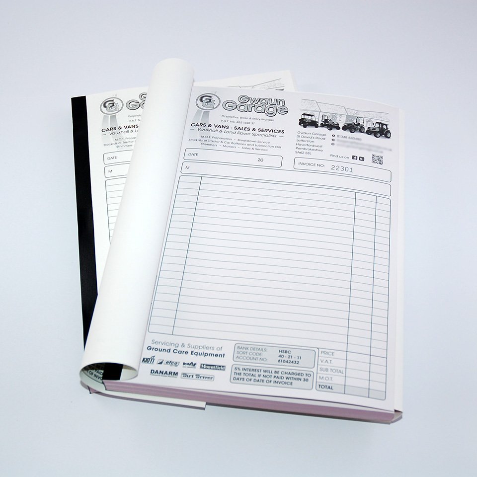 Custom Contractor Invoice Book Printers Pembrokeshire tenby narberth haverfordwest
