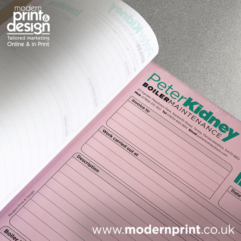 Invoice Book Printers in Pembrokeshire for Peter Kidney Graphic Design Case Study