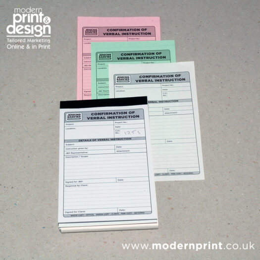 Confirmation of verbal instruction book printers