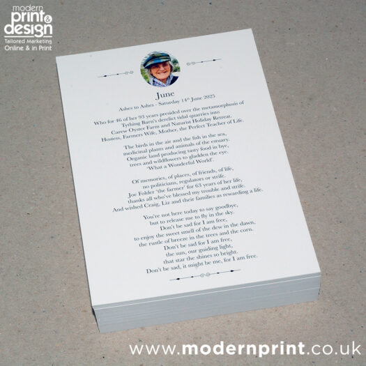 Commemoration card printers pembrokeshire tenby narberth haverfordwest