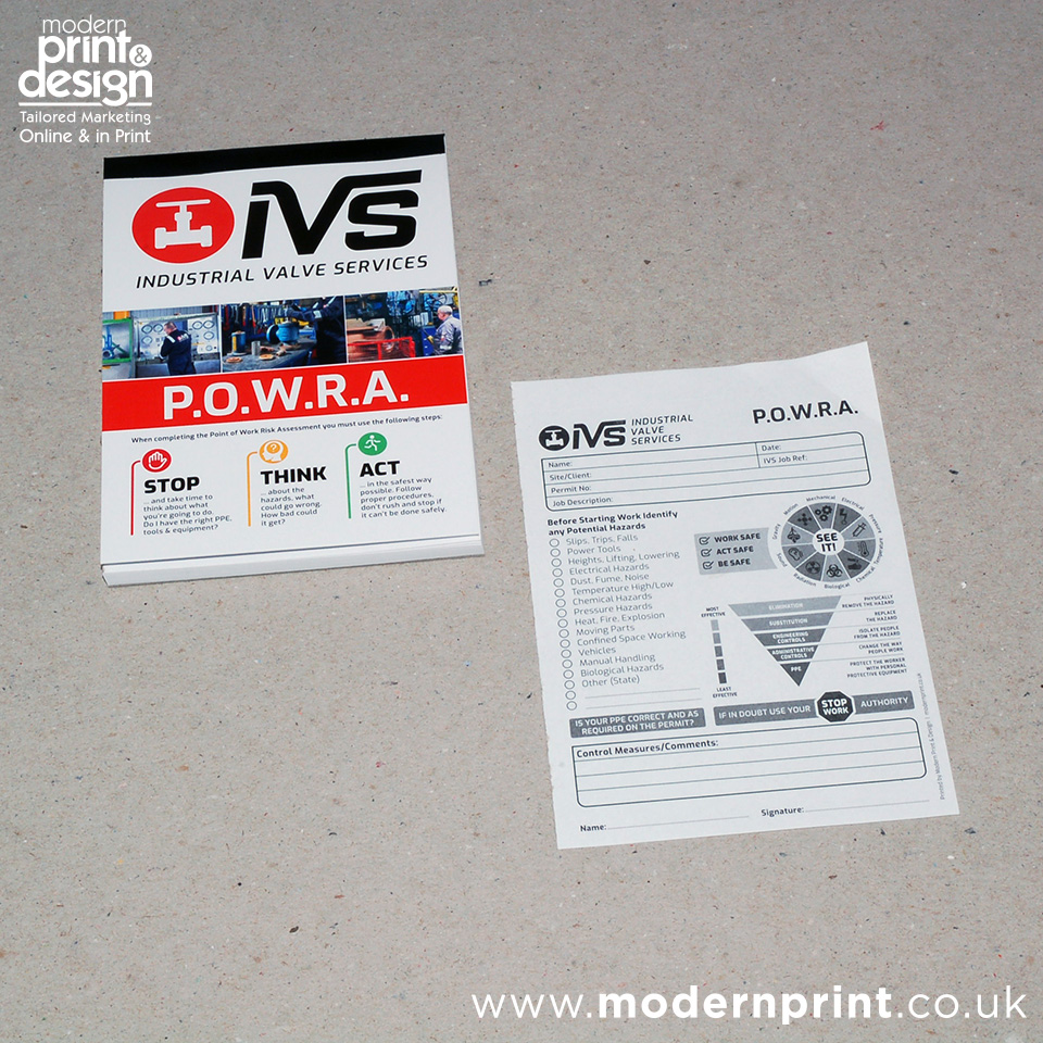 Point of risk work assessment book printers