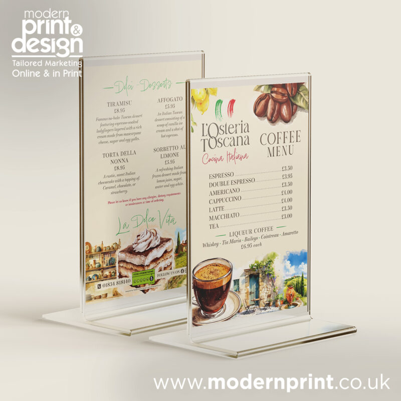 Menu Printing And Design for L’Osteria Toscana | 01646 682676&nbsp;Graphic Design Case Study