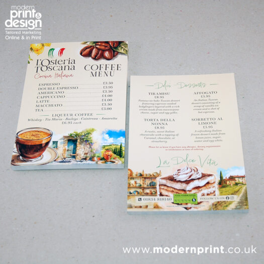 Menu printers in Pembrokeshire Tenby Haverfordwest Narberth