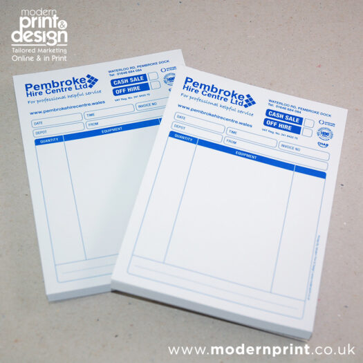 Custom Invoice book printers pembrokeshire tenby narberth haverfordwest