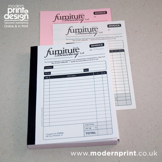 Custom Invoice book printers pembrokeshire tenby haverfordwest