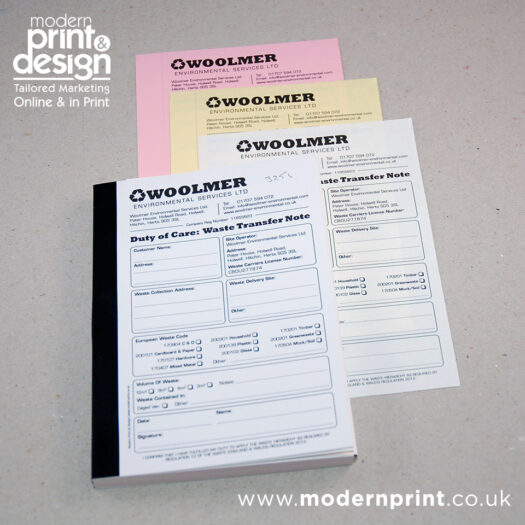 Custom waste transfer note book printers pembrokeshire